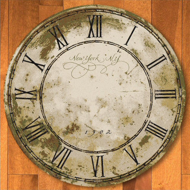 New York Distressed Clock Round Area Rug 8ft | Rustic Home Decor Rugs