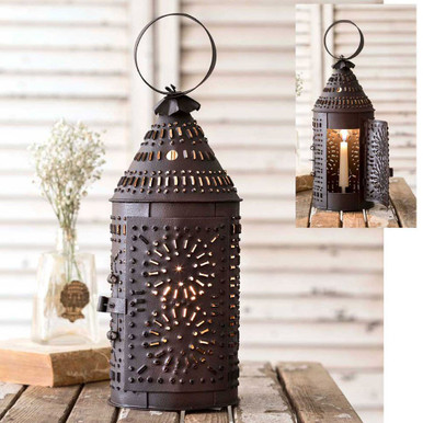 Large Rustic Brown Western Star Paul Revere Electric Lantern Lamp