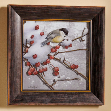 Winter Feast Chickadee Bird Framed Illusions Art Print Wall Art with ...