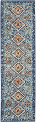 2' x 8' Blue and Orange Geometric Dhurrie Runner Rug