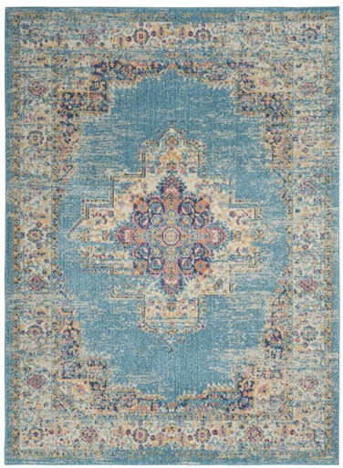 Sw Rug Blue 4' x 6' Light Blue Southwestern Power Loom Area Rug