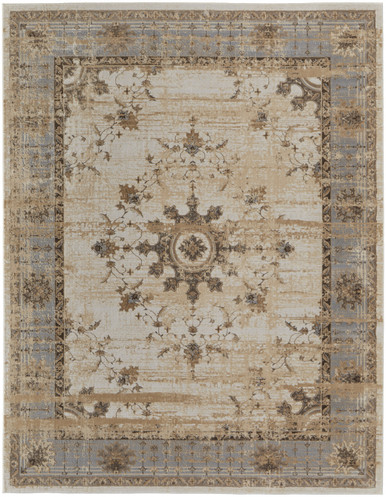 8' x 10' Tan Brown and Gray Power Loom Distressed Area Rug