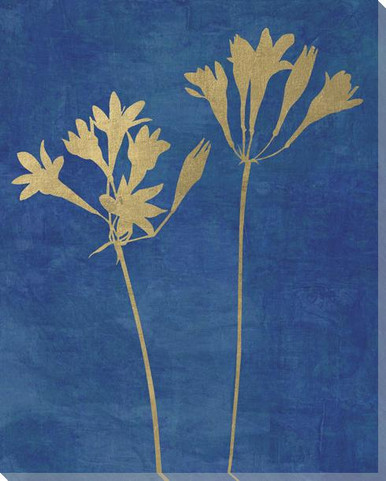 Golden Botanicals On Blue 4 Wrapped Canvas Giclee Art Print Wall Art ...