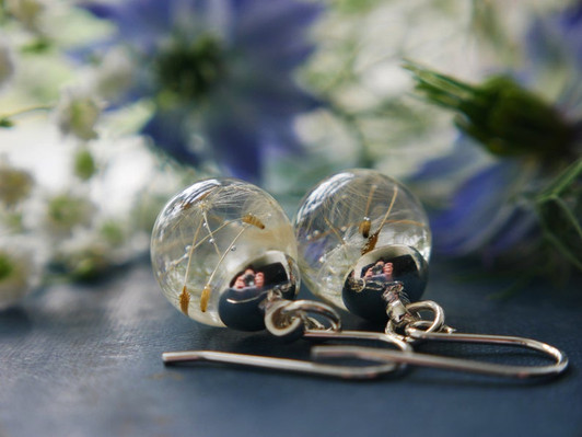 Loch Ness Dandelion Silver Drop Earrings