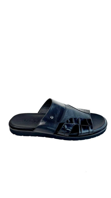 Men's Black Leather Skin Print Sandals