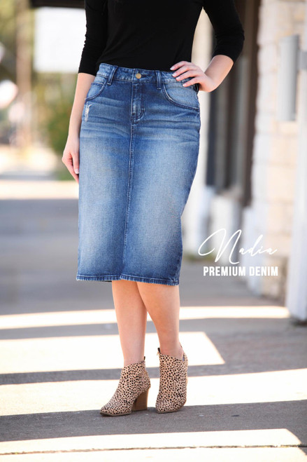 Nadia Dark Indigo Distressed Denim