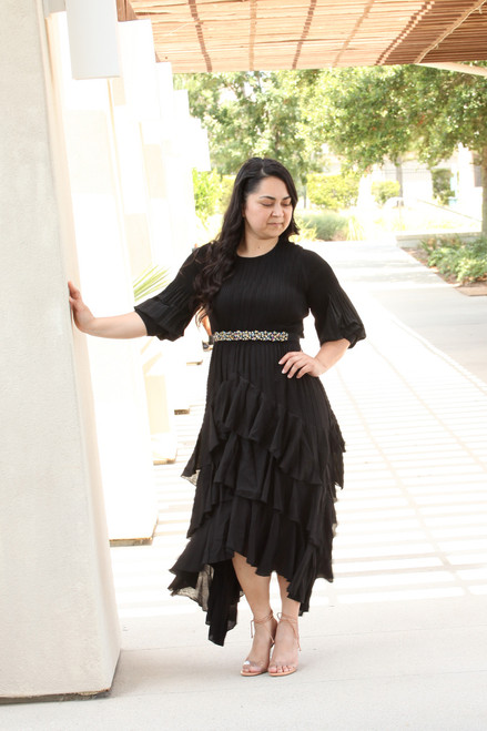 Unbalanced Ruffle Dress - Black