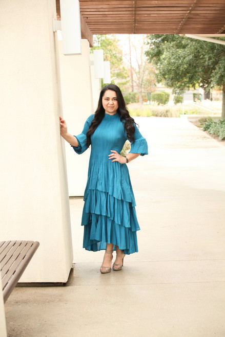 Unbalanced Ruffle Dress - Jewel Turquoise 