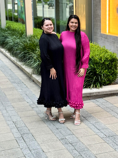 Crystal Pom Detail Hem Dress - Hot Pink