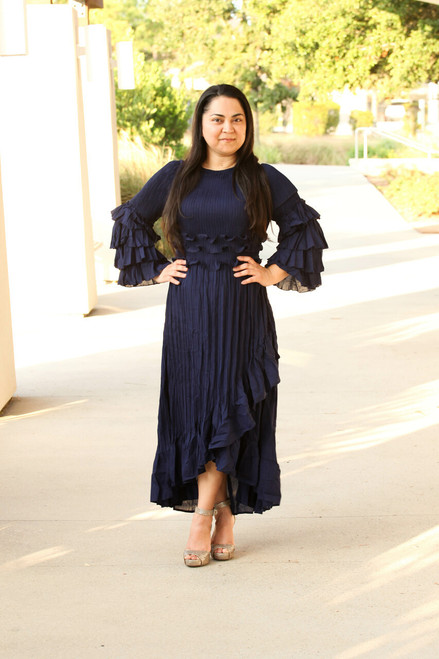 Krystal Ruffle Dress in Navy 
