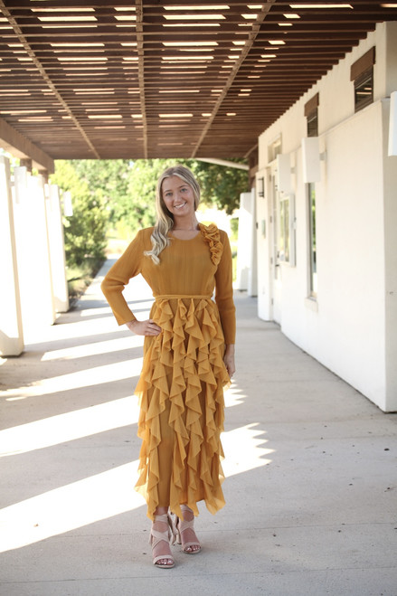 Lilia Ruffle Applique Dress - Honey 