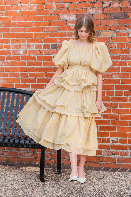Rosalynne Puff Sleeve Layered Dress - Soft Tone Print 