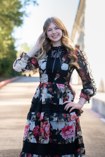 Hannah Floral Print Dress - Red/Black