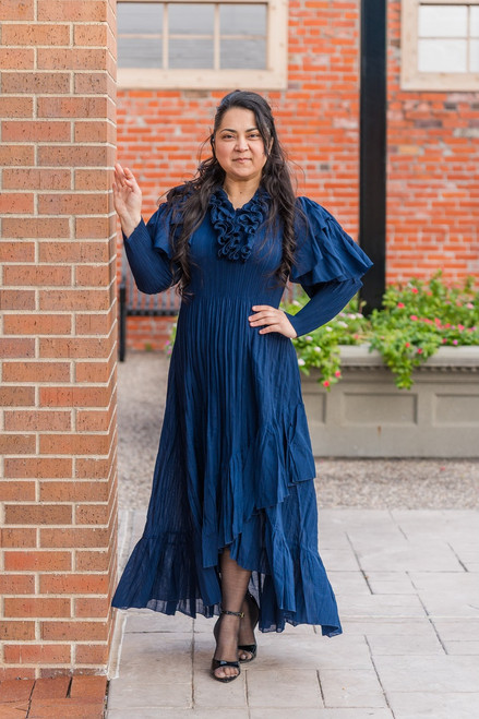 Lydia Ruffle Dress - Navy