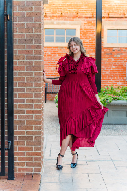 Lydia Ruffle Dress - Cranberry