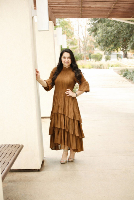 Unbalanced Ruffle Dress - Bronze