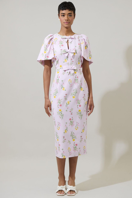 The Blush Garden Midi Dress - Bow Detail