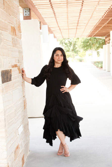 Unbalanced Ruffle Dress in Solid Black