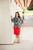 Gracia Rose Print Tie Neck Long Sleeve Top