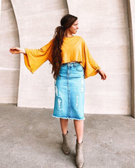 Lizzy Premium Denim Skirt Raw Hem (patched) - Light Wash 