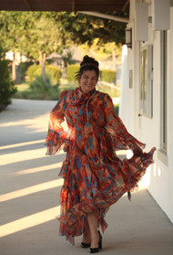 Melissa Rhinestone Detail Dress - Fall Tones - burnt orange - teal