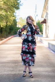 Hannah Floral Print Dress - Red/Black
