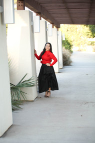 Gracia Flower Applique Skirt Black