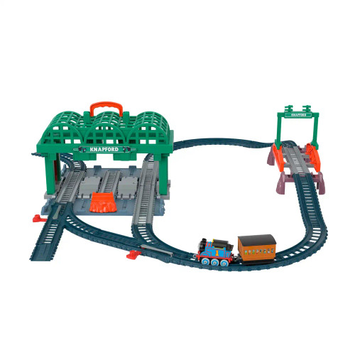 Knapford İstasyonu tren seti, 2'si 1 arada pist oyun seti ve saklama kutusu, okul öncesi çağdaki 3 yaş ve üzeri çocuklar için
