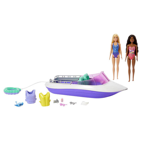 Barbie'nin Botu Oyun Seti, 2 Barbie®, 4 oturma alanı bulunan tekne ve 4 aksesuarıyla, 3 yaş+ HHG60