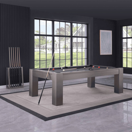 Plank & Hide Maximus steel slate pool table in gun metal finish with Parsons-style legs