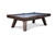 Three-quarter view of the Doc & Holliday George pool table in Antique Coffee on white background