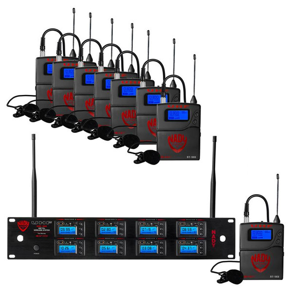 Nady 8W-1KU LT Octo 1000-Channel Professional UHF Wireless Lavalier System with 8 Microphones