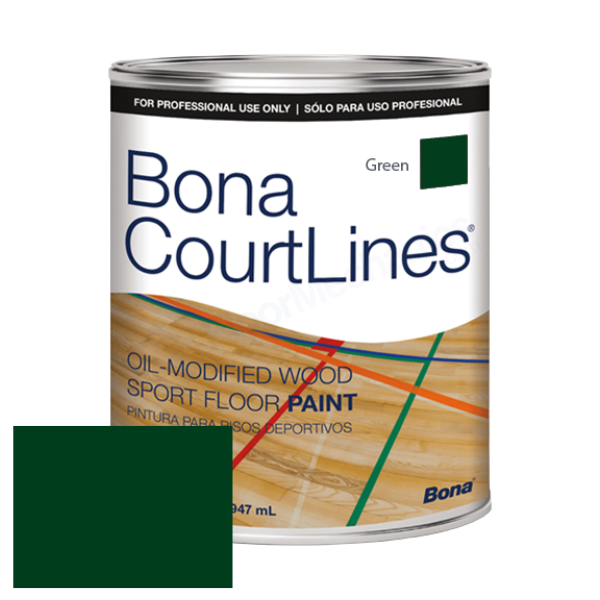 A can of Bona CourtLines oil-modified sport floor paint in Green