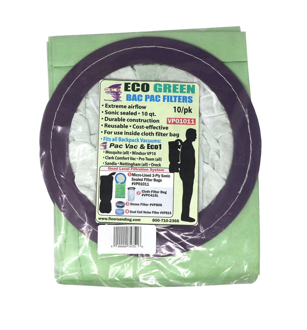 Eco Green Micro-Lined 2-Ply Back Pack Vacuum Bags (10/Pk)