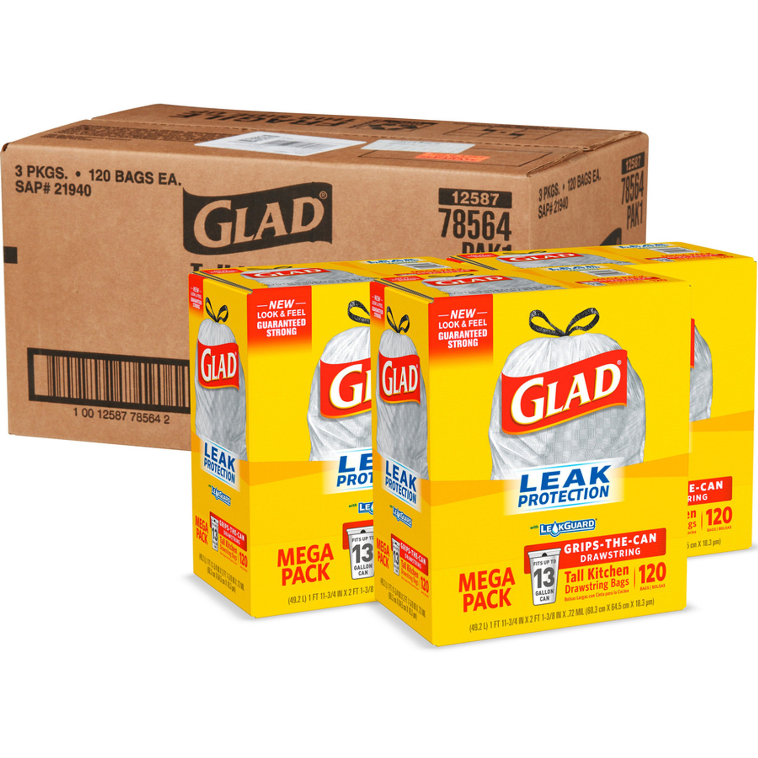 Glad ForceFlex Plus w/ Clorox Tall Kitchen Trash Bags, 120 ct.