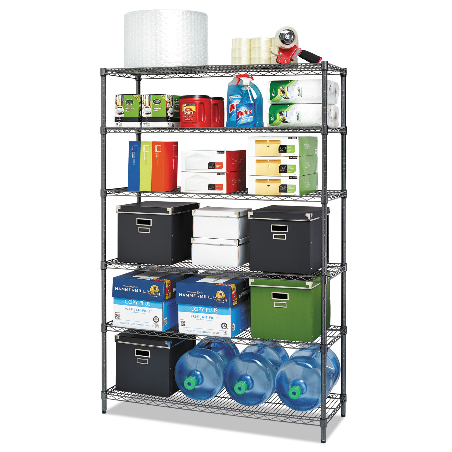 Alera ALESW664818BL 18 x 48 x 72 Black Steel Wire Shelving 6