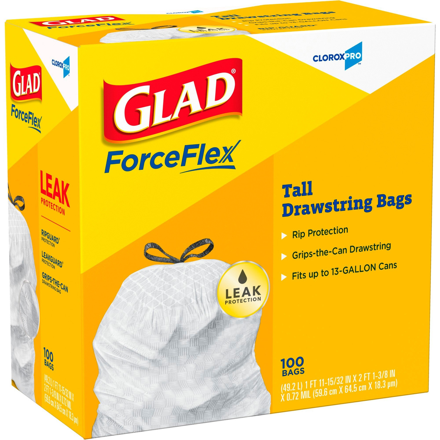 Glad Odorshield Tall Kitchen Drawstring Bags, 13 Gal, 0.95 Mil, 24 X  27.38, White, 240/Carton - CLO78899