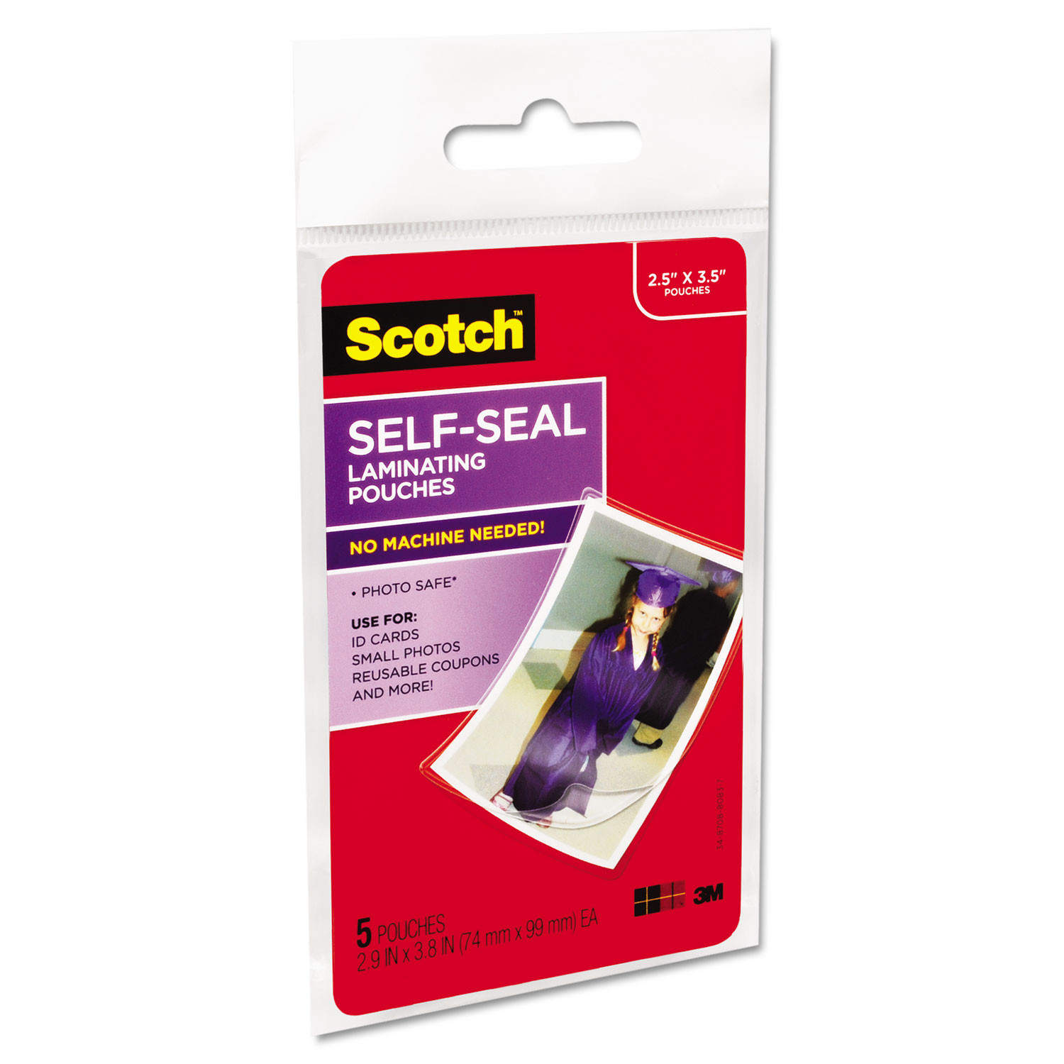 Scotch SelfSealing Laminating Pouches, 9.5 mil, 2.81" x 3.75", Gloss