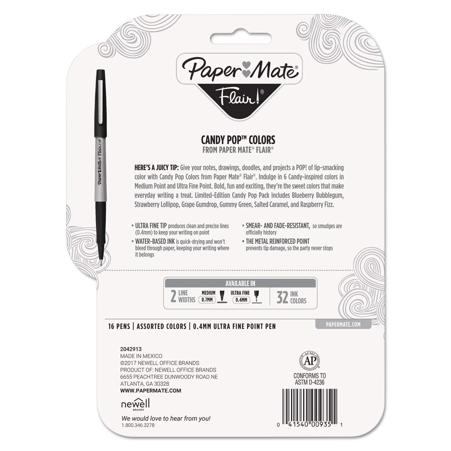 Paper Mate® Flair Felt Tip Porous Point Pen, Stick, Extra-Fine 0.4 mm,  Assorted Ink and Barrel Colors, 8/Pack