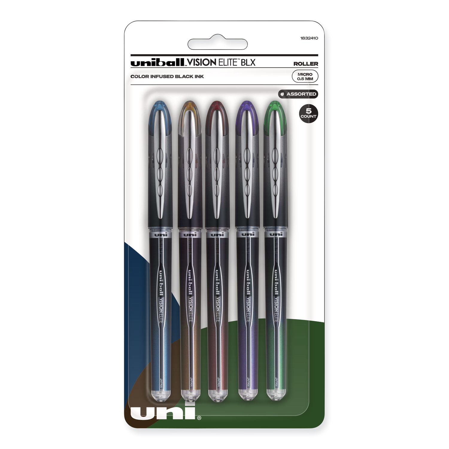 Uni-Ball Stick Gel Pen, Micro 0.38mm, Assorted Ink, Clear Barrel, 8/Set, UBC2004052