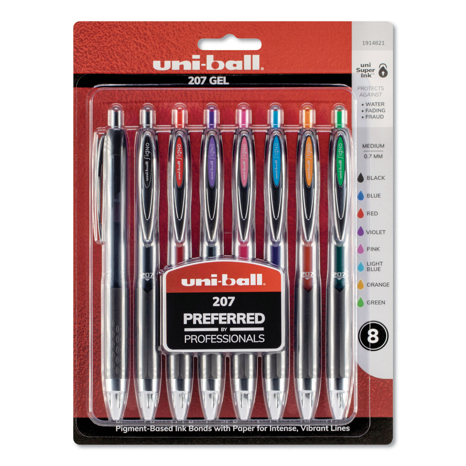 uniball® Signo 207 Gel Pen, Retractable, Medium 0.7 mm, Assorted Ink and  Barrel Colors, 8/Pack