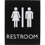 Lorell Unisex Restroom Sign - Print/Message "Toilette Men" , "TOILETTE (ladies)" - 6.4" Width x 8.5" Height - Rectangular Shape - Surface-mountable - Easy Readability, Braille Product Image 