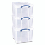 Really Useful Box Snap-Lid Storage Bin, 8.45 gal, 14" x 18" x 12.25", Clear/Blue, 3/Pack View Product Image