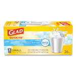 Glad OdorShield Quick-Tie Small Trash Bags, 4 gal, 0.5 mil, 8" x 18", White, 26 Bags/Box, 6 Boxes/Carton (CLO78812) View Product Image