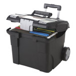 Storex Premium Mobile File Transport Box with Telescoping Handle and Organizer Tray, Letter Files, 15" x 16.38" x 14.25", Black/Gray View Product Image