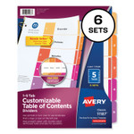 Avery Customizable TOC Ready Index Multicolor Tab Dividers, 5-Tab, 1 to 5, 11 x 8.5, White, Traditional Color Tabs, 6 Sets (AVE11187) View Product Image