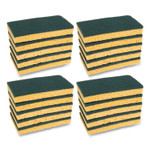 Boardwalk Scrubbing Sponge, Medium Duty, 3.6 x 6.1, 0.75" Thick, Yellow/Green, Individually Wrapped, 20/Carton (BWK174) View Product Image