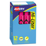 Avery HI-LITER Desk-Style Highlighters, Fluorescent Pink Ink, Chisel Tip, Pink/Black Barrel, Dozen (AVE24010) View Product Image