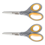 Westcott Titanium Bonded Scissors, 8" Long, 3.5" Cut Length, Gray/Yellow Straight Handles, 2/Pack (ACM13901) View Product Image