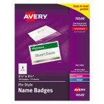 Avery Pin-Style Badge Holder with Laser/Inkjet Insert, Top Load, 3.5 x 2.25, White, 100/Box (AVE74549) View Product Image